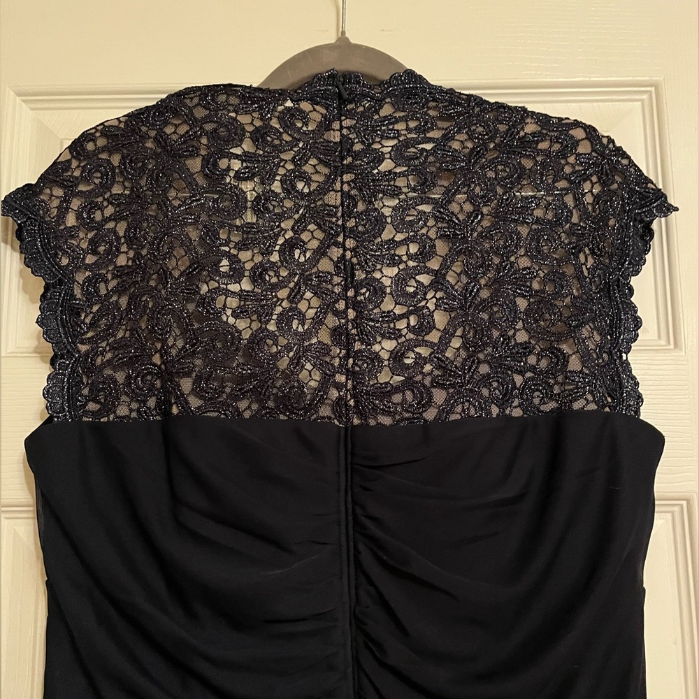 Xscape Navy Asymmetrical Dress with Lace - Picture 3 of 7